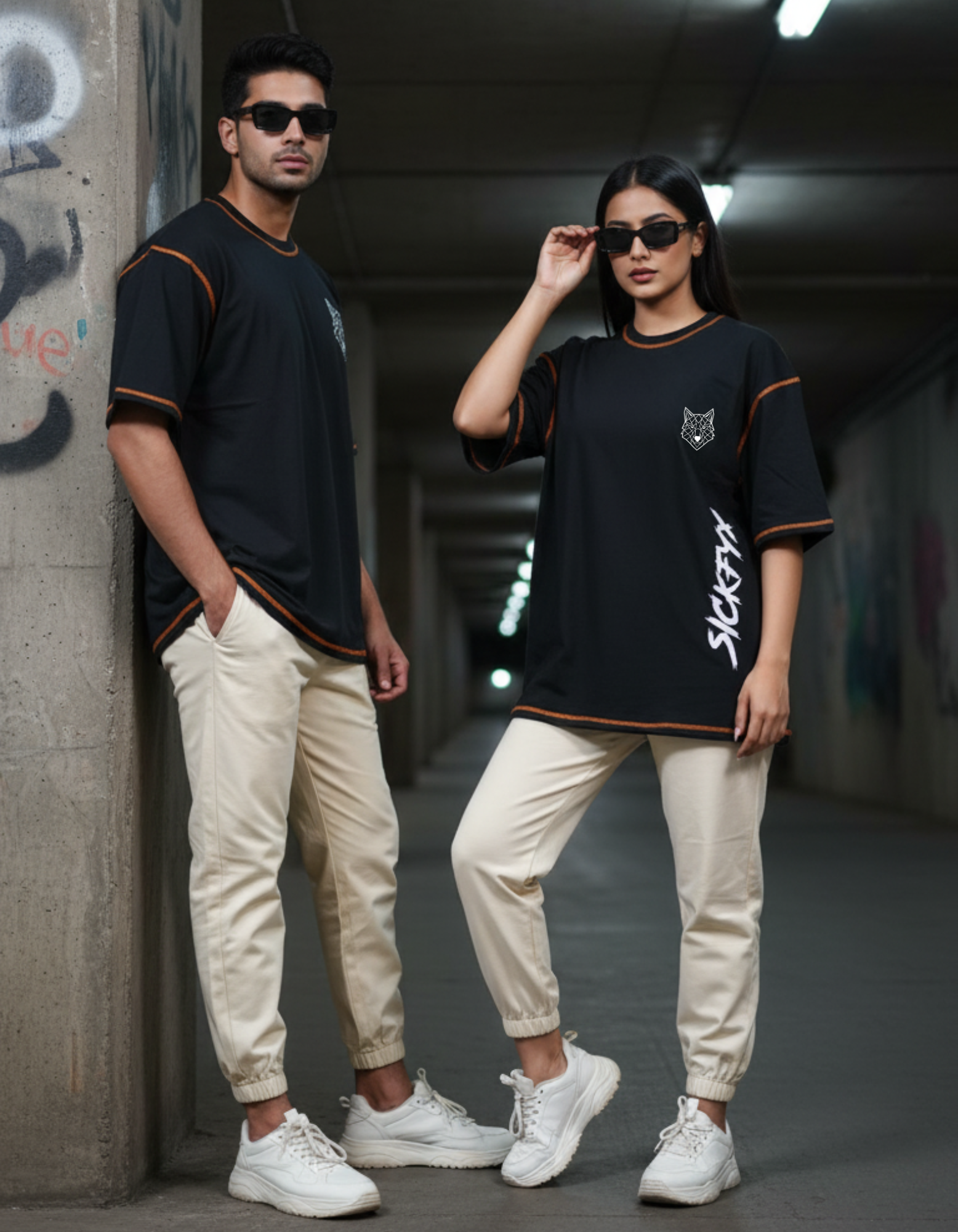Threaded Chaos I Neon Firestorm Oversized Fit T-Shirt Secondary image