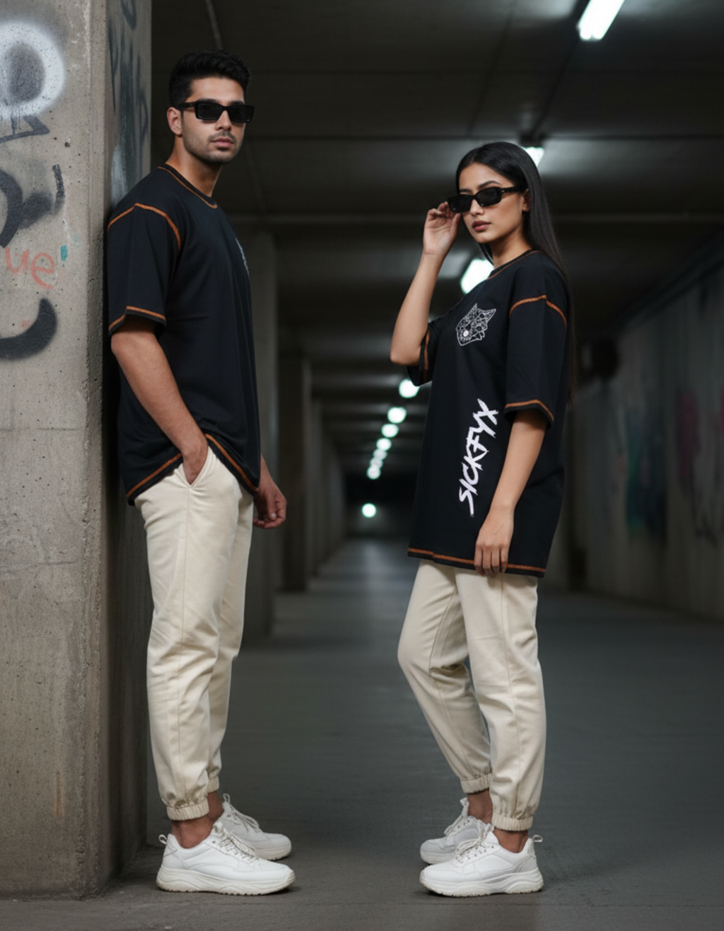 Threaded Chaos I Neon Firestorm Oversized Fit T-Shirt